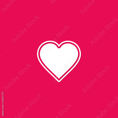 Heart icon, love symbol isolated on red background in flat design