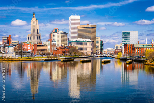 Providence, Rhode Island, USA downtown skyline on the river. photo