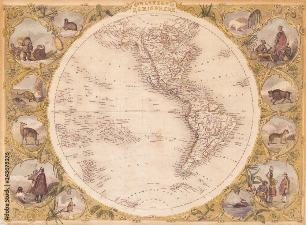 1850, Tallis Map of the Western Hemisphere