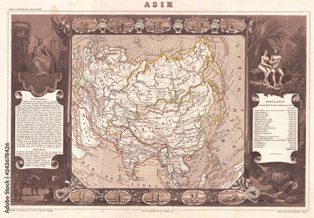 Obraz premium 1852, Levasseur Map of Asia