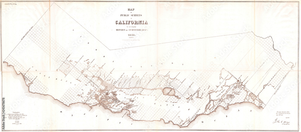 1854, Duval Public Survey Map of California