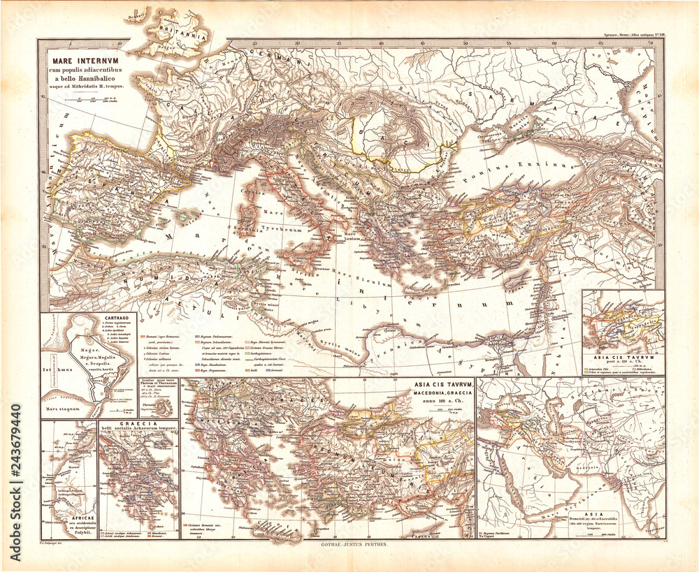 1865, Spruner Map of the Mediterranean from the Punic Wars to Mithridates the Great