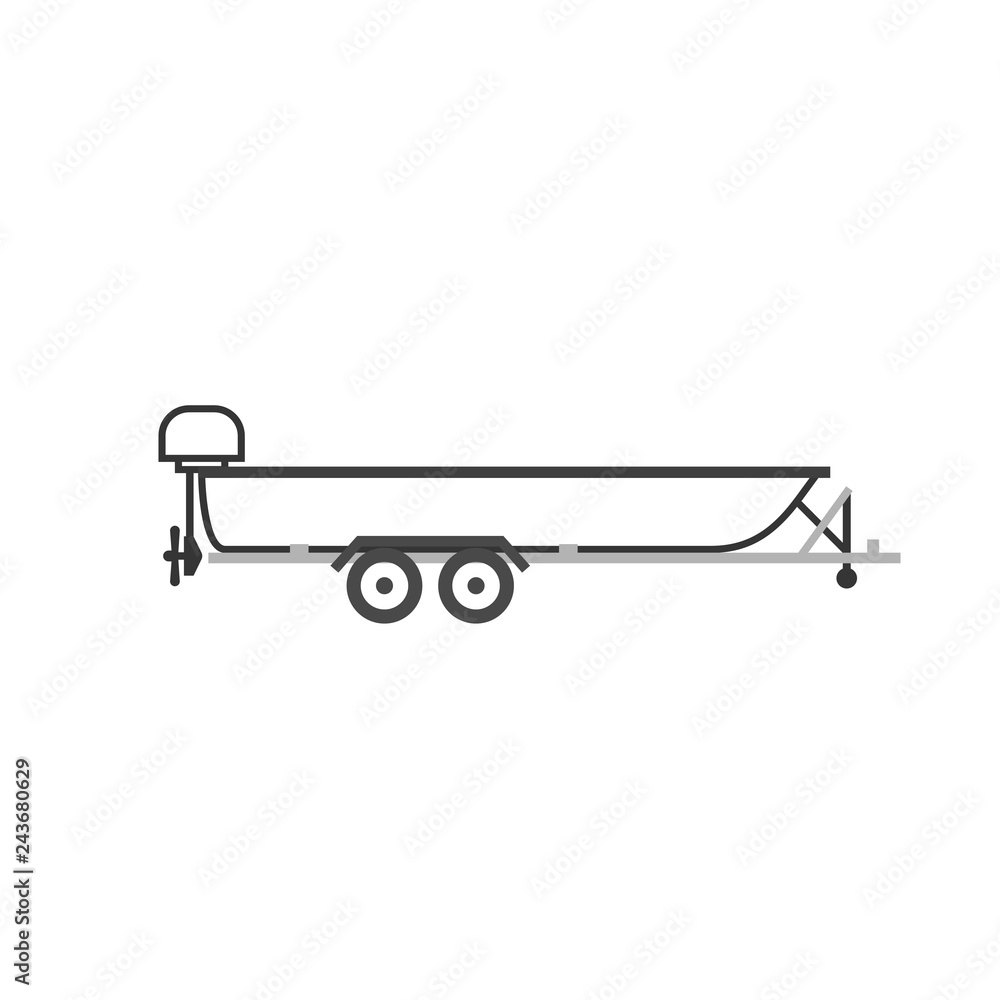 Motorboat on car trailer. Clipart image isolated on white background