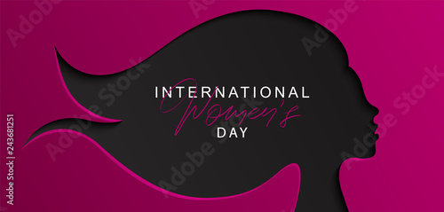 8 March Happy Women's Day banner. Beautiful Background with female silhouette .Vector illustration for website,cards, posters,ads, coupons, promotional material.