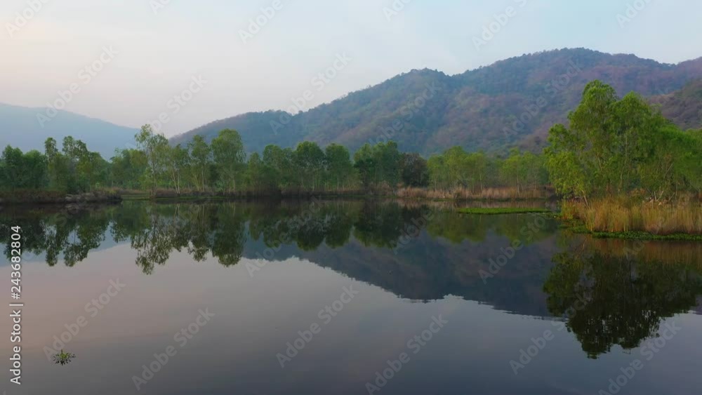 Aerial view shot of natural pond surrounded of natural the forest texture Aerial view shot of natural pond surrounded of natural the forest texture