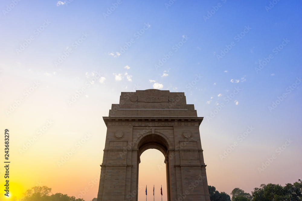 The India Gate is a war memorial located astride the Rajpath, of New Delhi, India.
