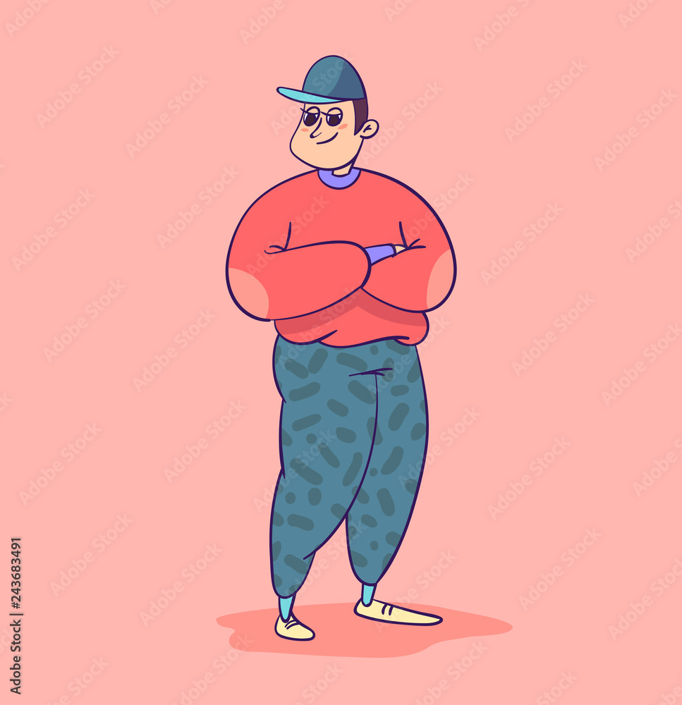 Boy character wearing trendy clothes in 80s style Boy character wearing trendy clothes in 80s style