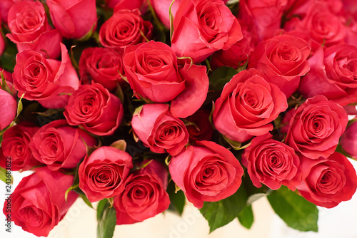 flower shop concept. Close-up beautiful lovely bouquet of red roses