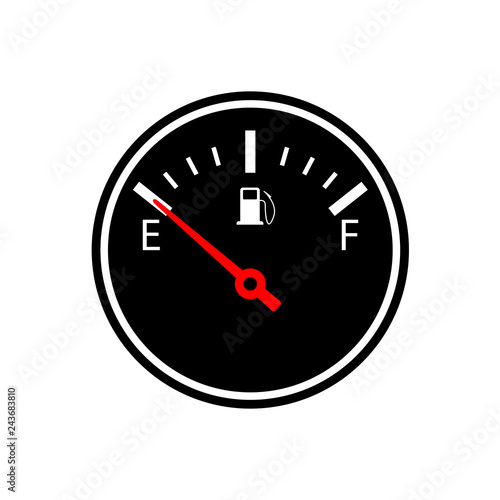 Empty fuel gauge silhouette icon. Clipart image isolated on white background