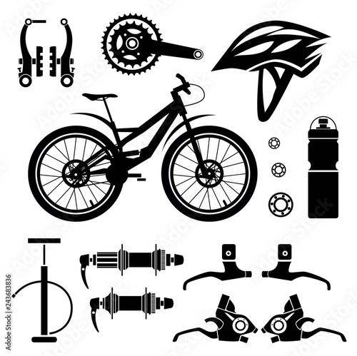 Bicycles. Set of bicycle parts. Isolated vector image.