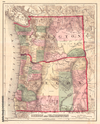 1875, Gray Map of Washington and Oregon