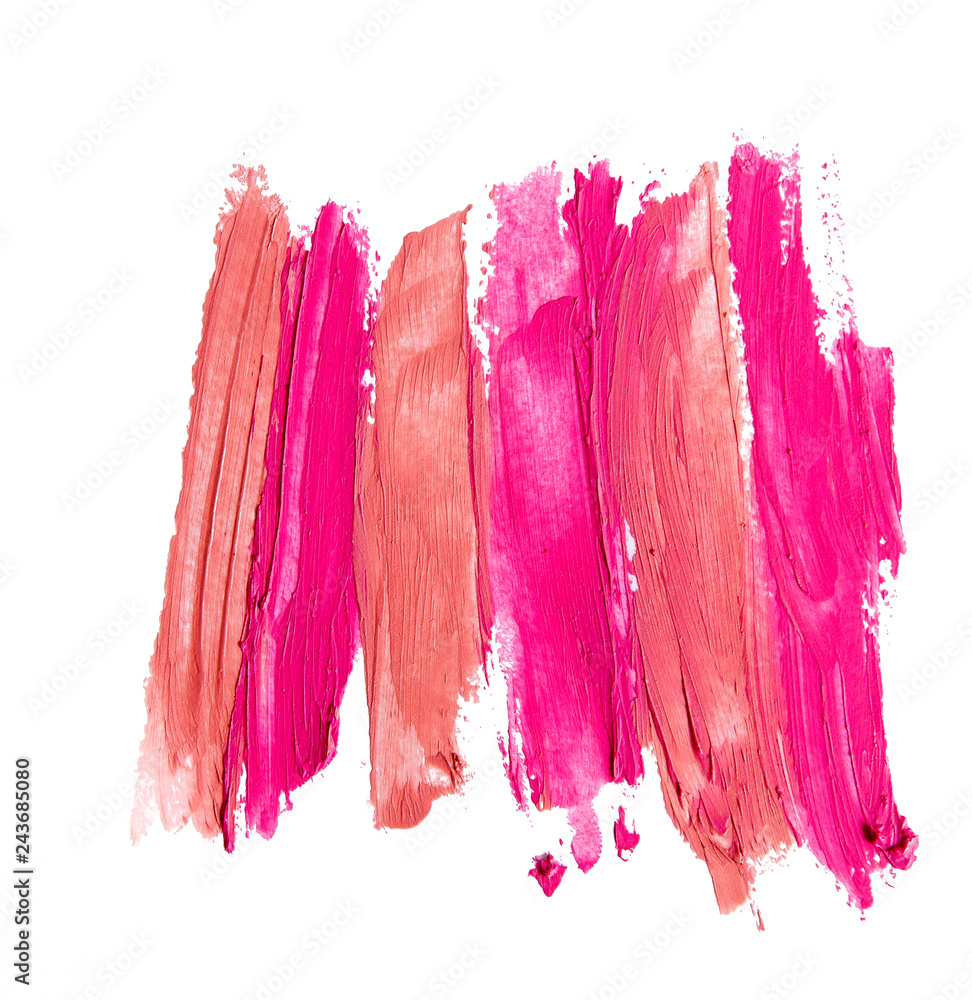 Red and pink lipstick texture white isolated background