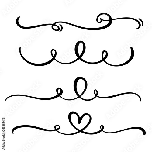 Vector vintage line elegant dividers and separators, swirls and corners decorative ornaments. Floral lines filigree design elements. Flourish curl elements for invitation or menu page illustration