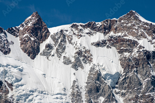 Bild auf Leinwand Panoramic view of the Dufur and Nordent summits, in the imposing east face of Monte Rosa above Macugnaga in Piedmont, Italy