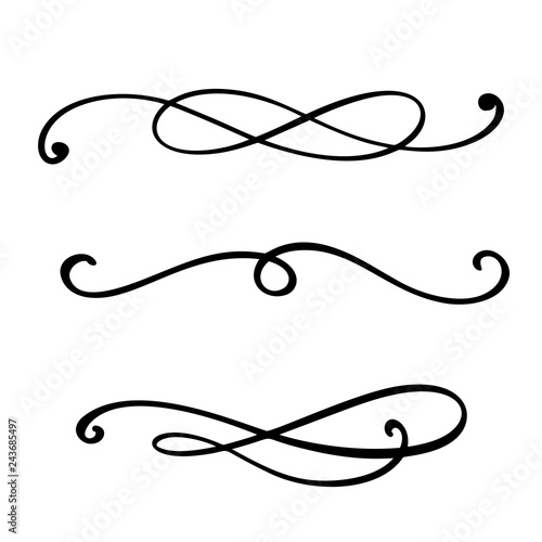 Vector vintage line elegant dividers and separators, swirls and corners decorative ornaments. Floral lines filigree design elements. Flourish curl elements for invitation or menu page illustration