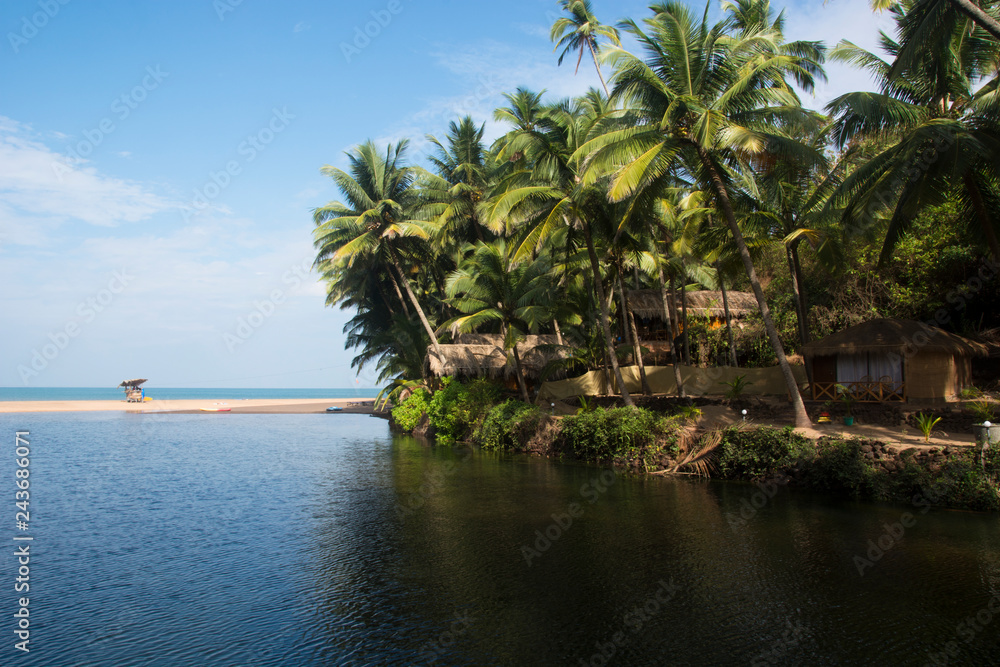 A view of the lagoon and the Arabian sea at Cola Beach, Goa, India