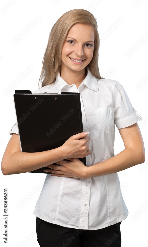Businesswoman holding a clipboard Businesswoman holding a clipboard