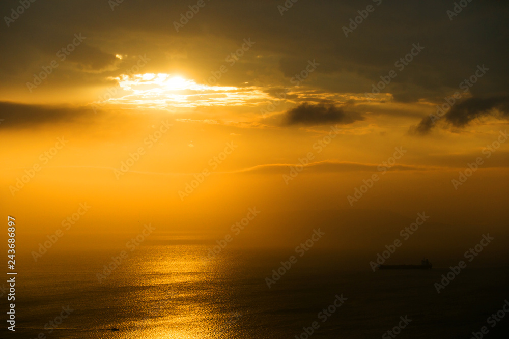 Sunset in the city of Vladivostok. Sea sunset with beautiful sky