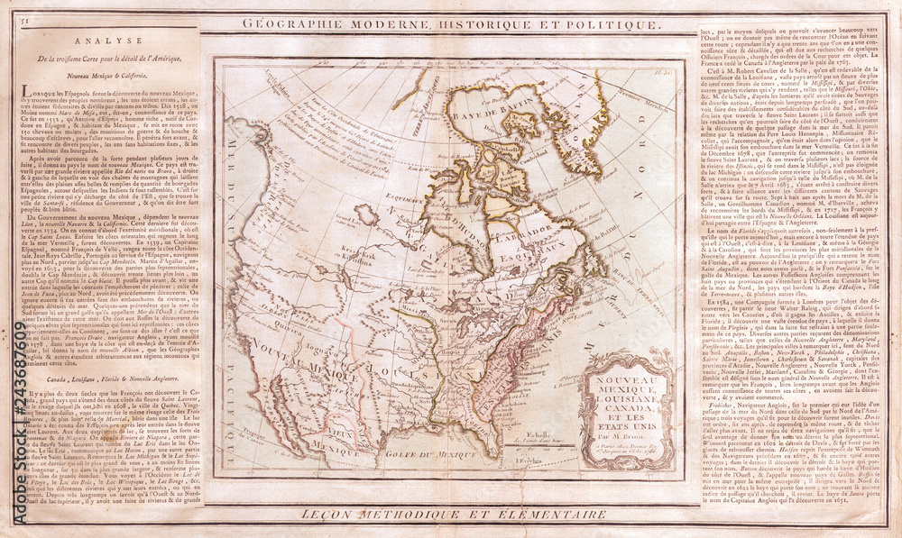 1789, Brion de la Tour Map of North America, Northwest Passage