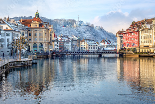 Lucerne city, Switzerland, snow white in winter time