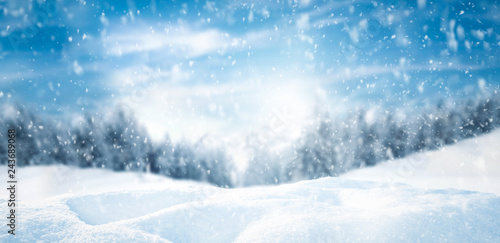 Winter background of snow and free space for your decoration 