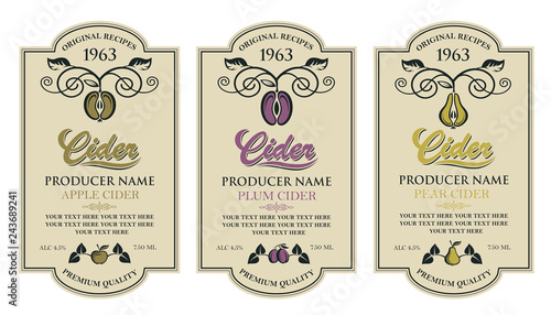 collection of labels for various cider types