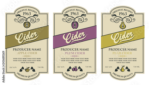 collection of labels for various cider types