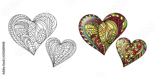 Zentangle color mandala heart vector dedicated to Valentines day. Adult coloring book page photo