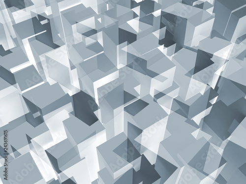 Abstract geometric pattern, shiny blue cubes 3d