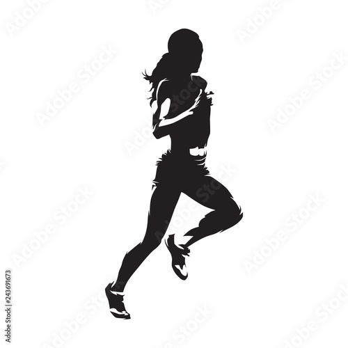 Running woman, isolated vector silhouette. Run, heathy lifestyle © michalsanca