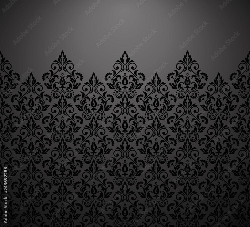 Wallpaper in the style of Baroque. Vector background. Black and grey floral ornament. Graphic pattern for fabric, wallpaper, packaging. Ornate Damask flower ornament - obrazy, fototapety, plakaty 