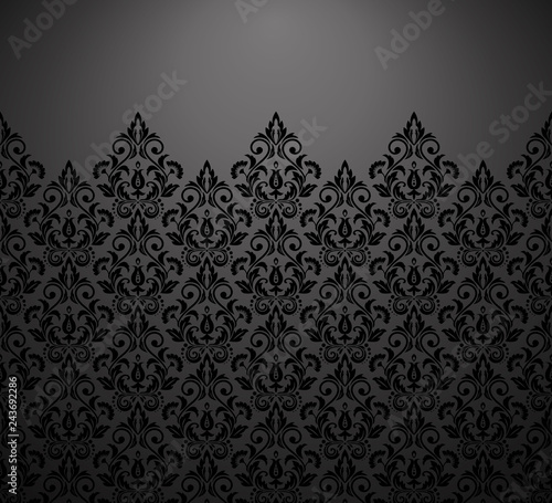 Wallpaper in the style of Baroque. Vector background. Black and grey floral ornament. Graphic pattern for fabric, wallpaper, packaging. Ornate Damask flower ornament