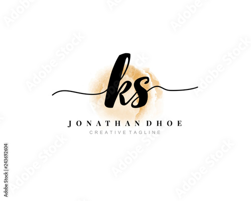 K S Initial watercolor logo on white background. Logo template vector