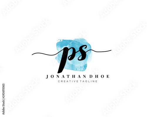 P S Initial watercolor logo on white background. Logo template vector