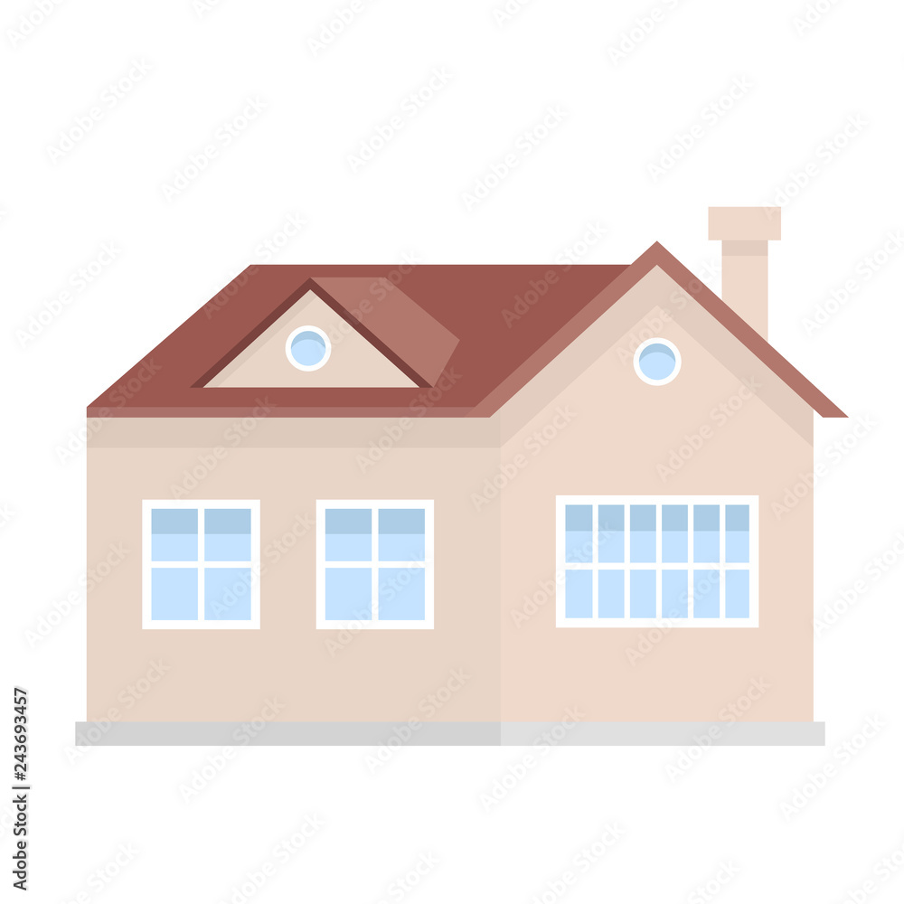 Residential house building, suburban private house, design element of urban or rural landscape vector Illustration