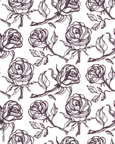 Hand drawn doodle rose pattern background