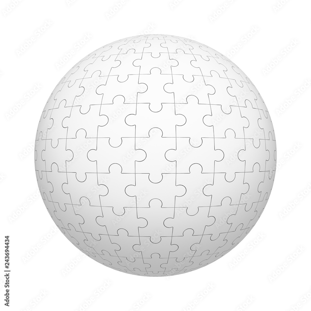 White jigsaw puzzle pieces pattern texture on ball or sphere shape isolated  on white background. Mock up design. 3d abstract illustration  Stock-Illustration | Adobe Stock