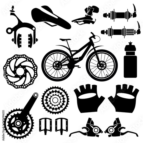 Bicycles. Set of bicycle parts. Isolated vector image.