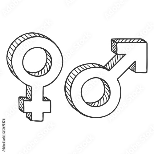 Vector Sketch Gender Symbols. Male and Female. Mars and Venus.