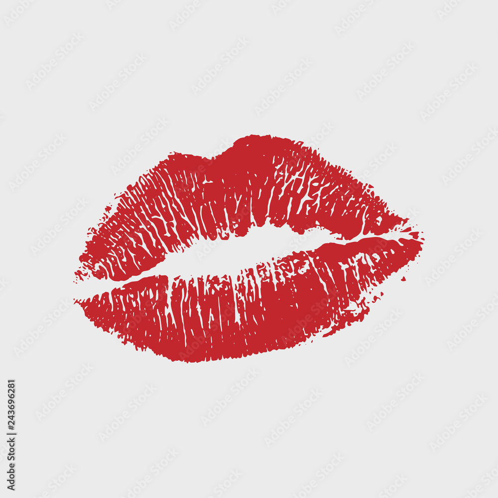 Vector illustration of womans girl red lipstick kiss mark isolated on white  background. Valentines day icon, sign, symbol, clip art for design. Stock  Vector | Adobe Stock