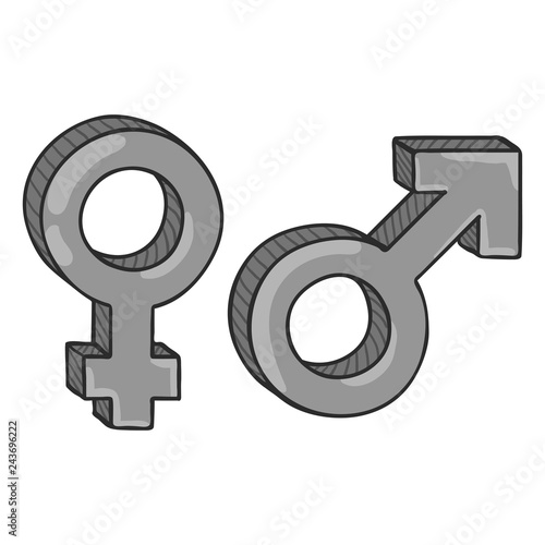 Vector Silver Cartoon Gender Symbols. Male and Female. Mars and Venus Signs