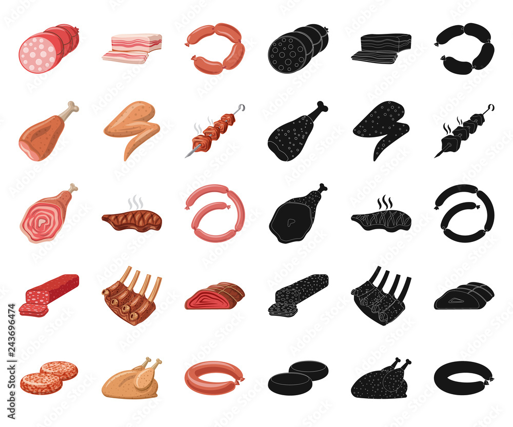Isolated object of meat and ham sign. Set of meat and cooking vector icon for stock.