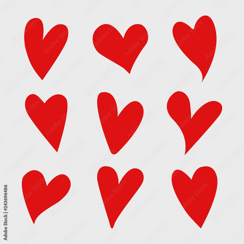 Vector set of red isolated hearts icons. Valentine's day design elements
