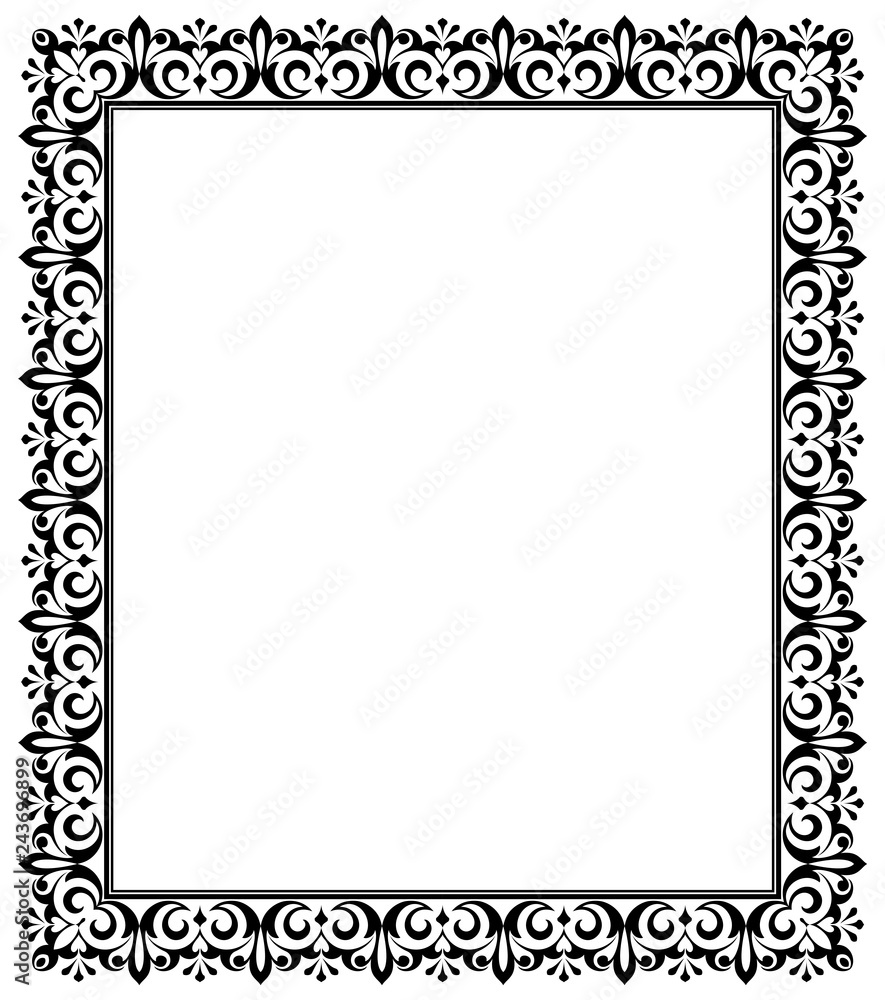 Decorative frame Elegant vector element for design in Eastern style, place for text. Floral black border. Lace illustration for invitations and greeting cards