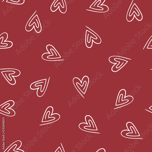Doodle red Lovely Valentines Day background seamless pattern with cute hearts. Vector illustration.