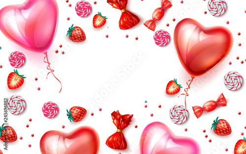 Vector happy valentine day heart balloon candy