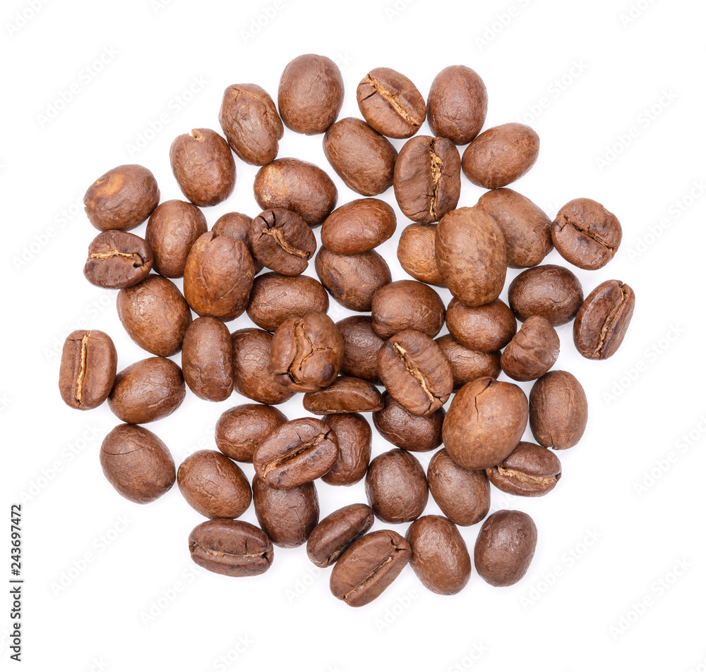 Coffee beans. Isolated on a white background, top view Coffee beans. Isolated on a white background, top view