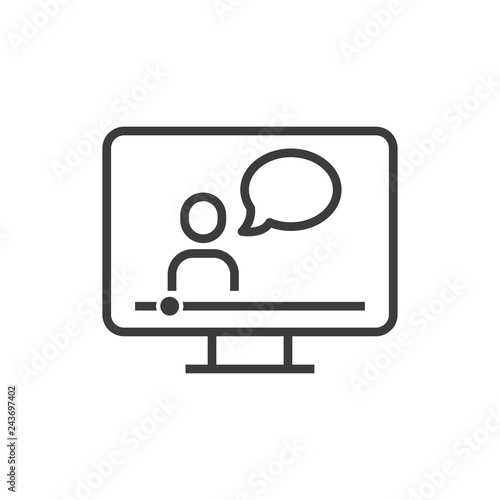 Online education icon of speaking teacher in computer with e-learning from e-book or audio book