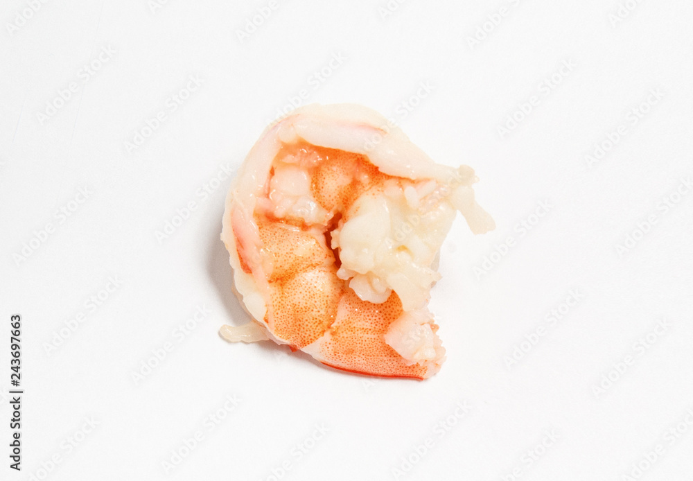 A cooked shrimp on white background