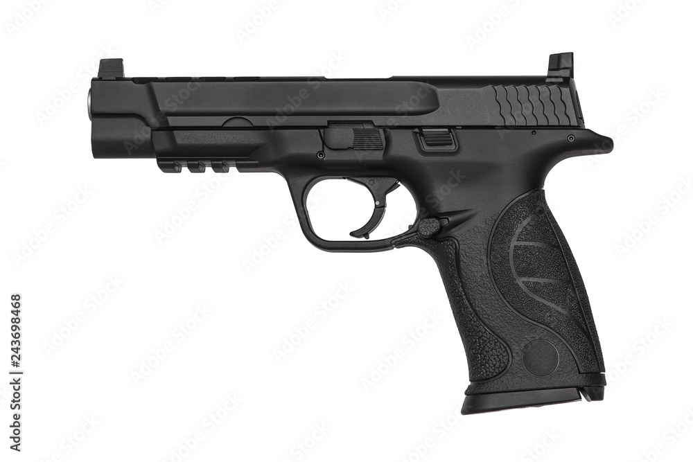 Black gun pistol isolated on white background
